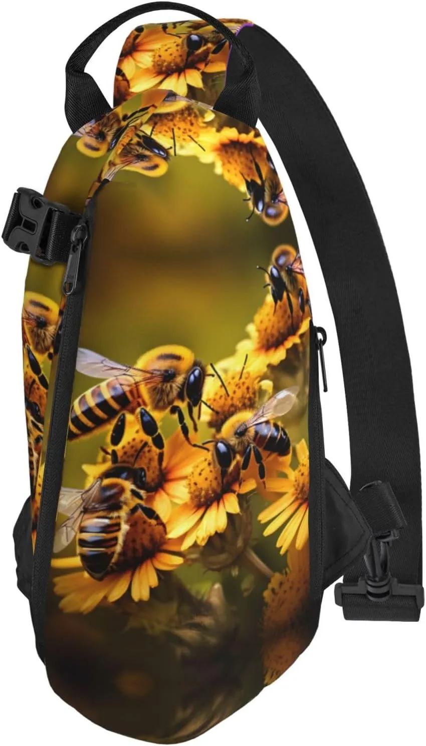 WURTON Rural Honey Bees Flowers Print Crossbody Backpack Cross Pack Lightweight Sling Bag Travel, Hiking