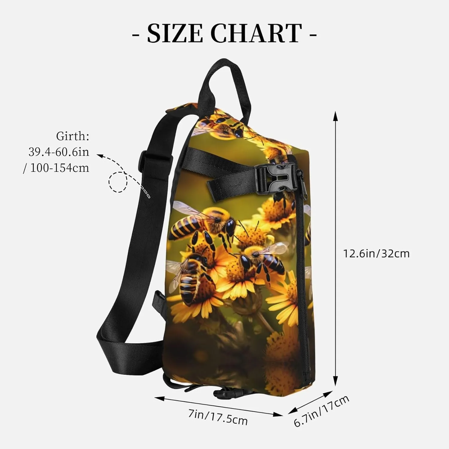 WURTON Rural Honey Bees Flowers Print Crossbody Backpack Cross Pack Lightweight Sling Bag Travel, Hiking