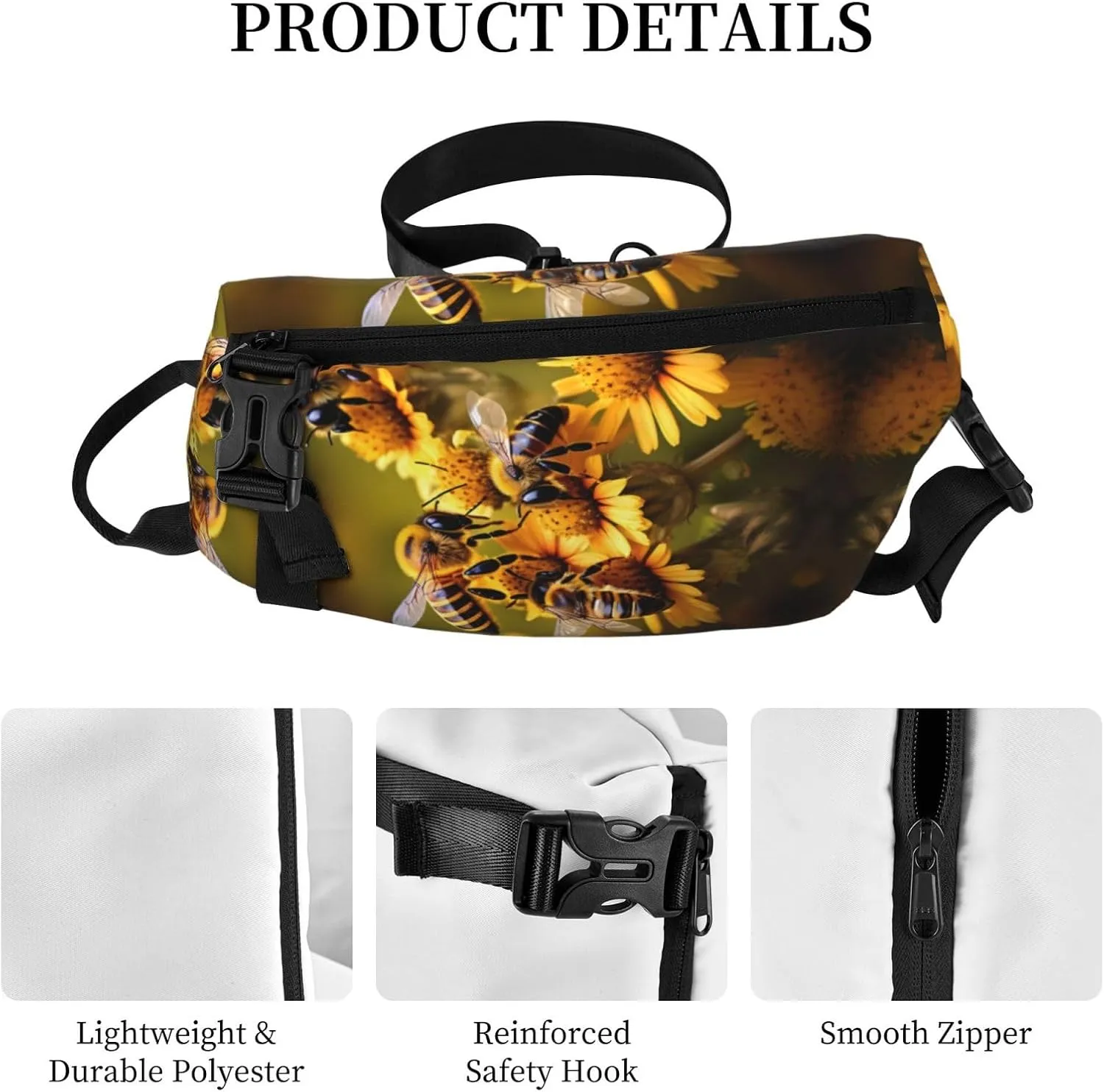 WURTON Rural Honey Bees Flowers Print Crossbody Backpack Cross Pack Lightweight Sling Bag Travel, Hiking