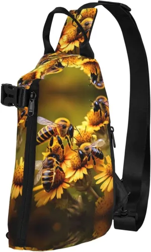 WURTON Rural Honey Bees Flowers Print Crossbody Backpack Cross Pack Lightweight Sling Bag Travel, Hiking