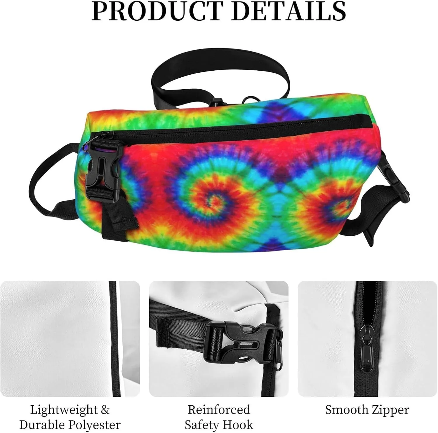 WURTON Tie Dye Hippies Print Crossbody Backpack Cross Pack Lightweight Sling Bag Travel, Hiking