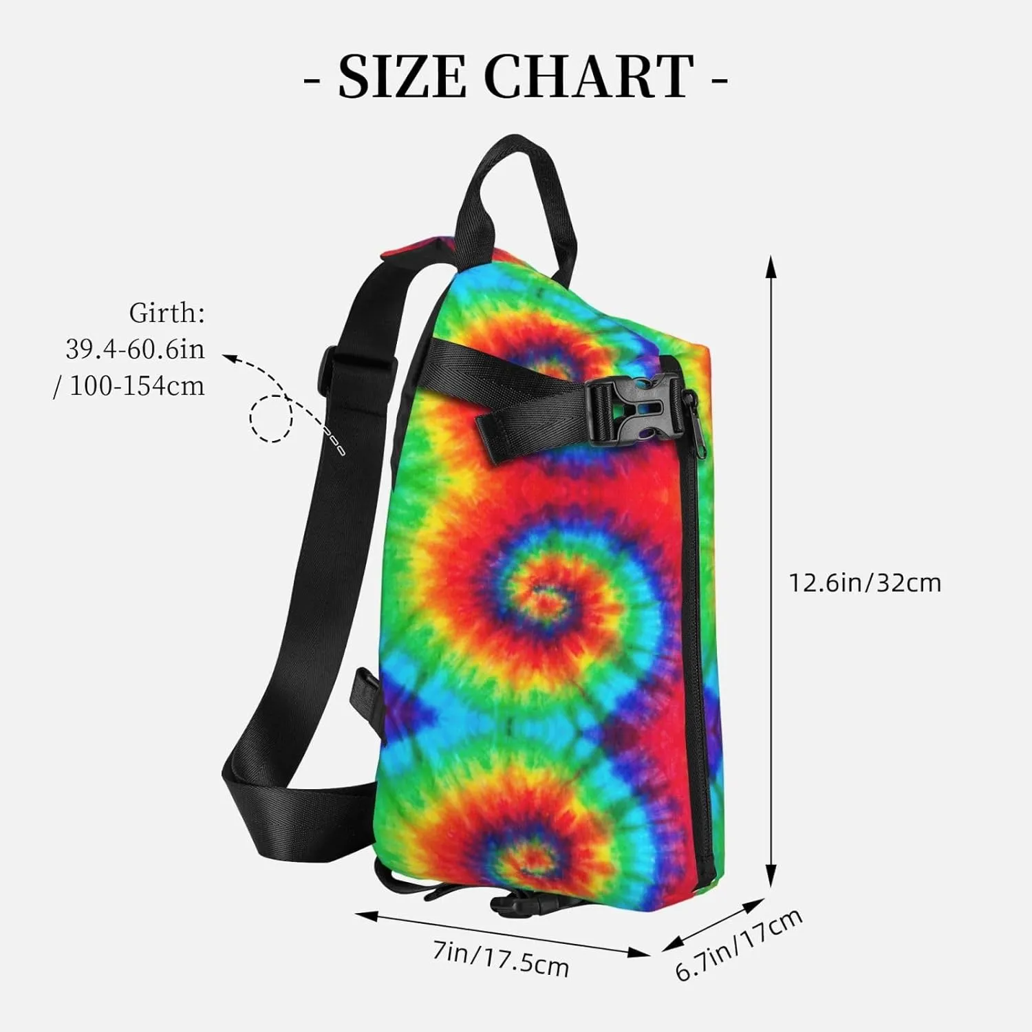 WURTON Tie Dye Hippies Print Crossbody Backpack Cross Pack Lightweight Sling Bag Travel, Hiking