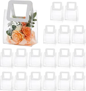 yarlung 18 Pack Clear Gift Bags for Mother's Day, Transparent PVC Gift Wrap Bags with White Handles, Reusable Small Tote Grocery Bag for Party Favor, Baby Shower, Wedding, Birthday