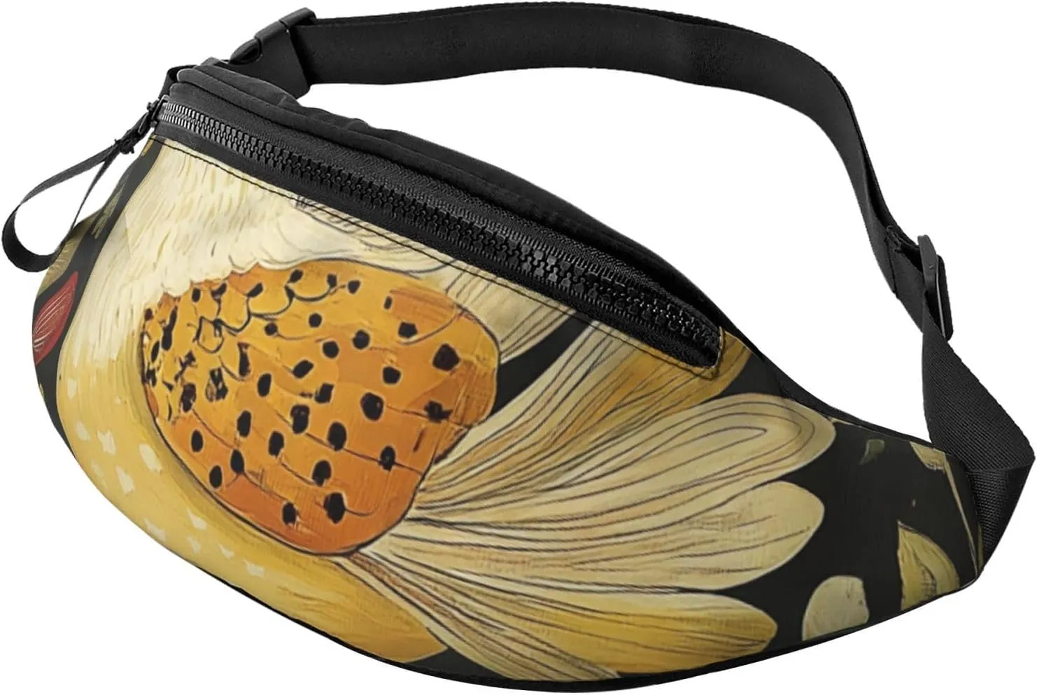 Yellow Leaves Chicken Printed Bumbag Waist Bag for Men Women Adjustable Belt Fanny Pack with Headphone Hole for Travel,Hiking,Sport,Cycling, Black, One Size, Hiking Backpack
