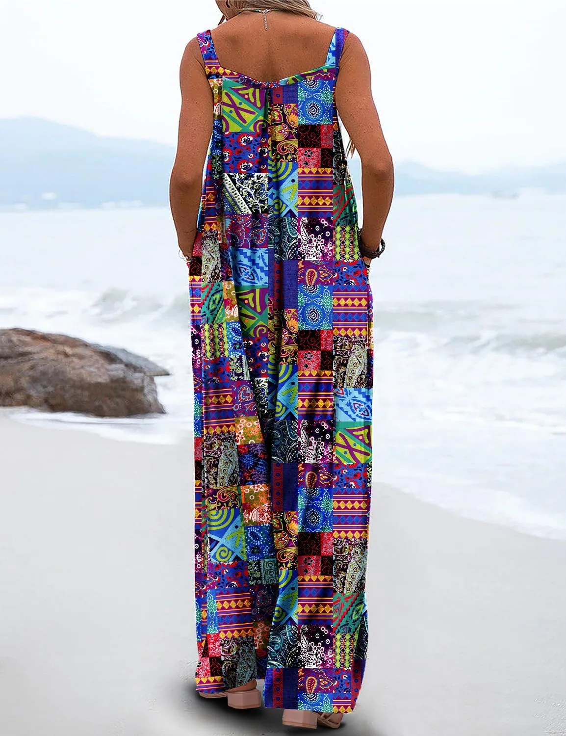 YESNO Women's Summer Casual Overalls Loose Wide Leg Jumpsuits Boho Floral Printed Baggy Rompers with Pockets PZH