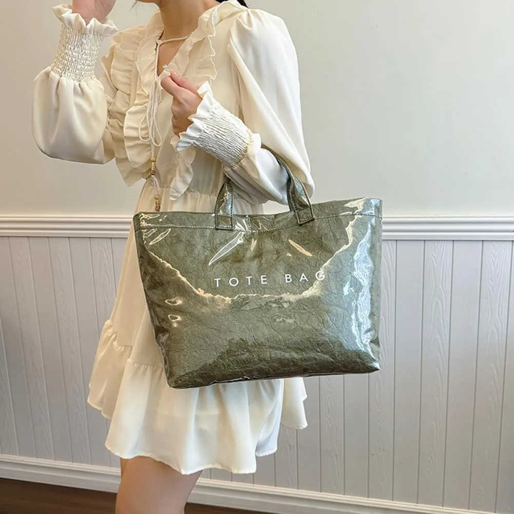 YFGBCX PVC Tote Bag for Women,Leopard Print Purse, Cheetah Letter Print Tote Handbag Clear PVC Carry All Bag Hobo Handbag