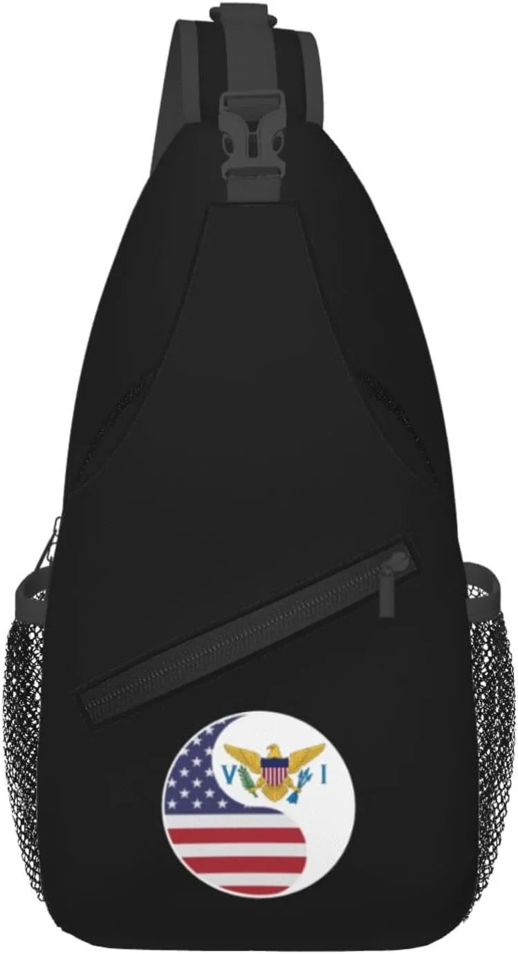 Yin Yang Flag Combination Of America And United States Virgin Islands Crossbody Bags For Women Men Chest Backpack Gym Shoulder Bag Travel Outdoor Sports Casual Crossbody Bags