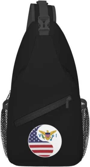 Yin Yang Flag Combination Of America And United States Virgin Islands Crossbody Bags For Women Men Chest Backpack Gym Shoulder Bag Travel Outdoor Sports Casual Crossbody Bags