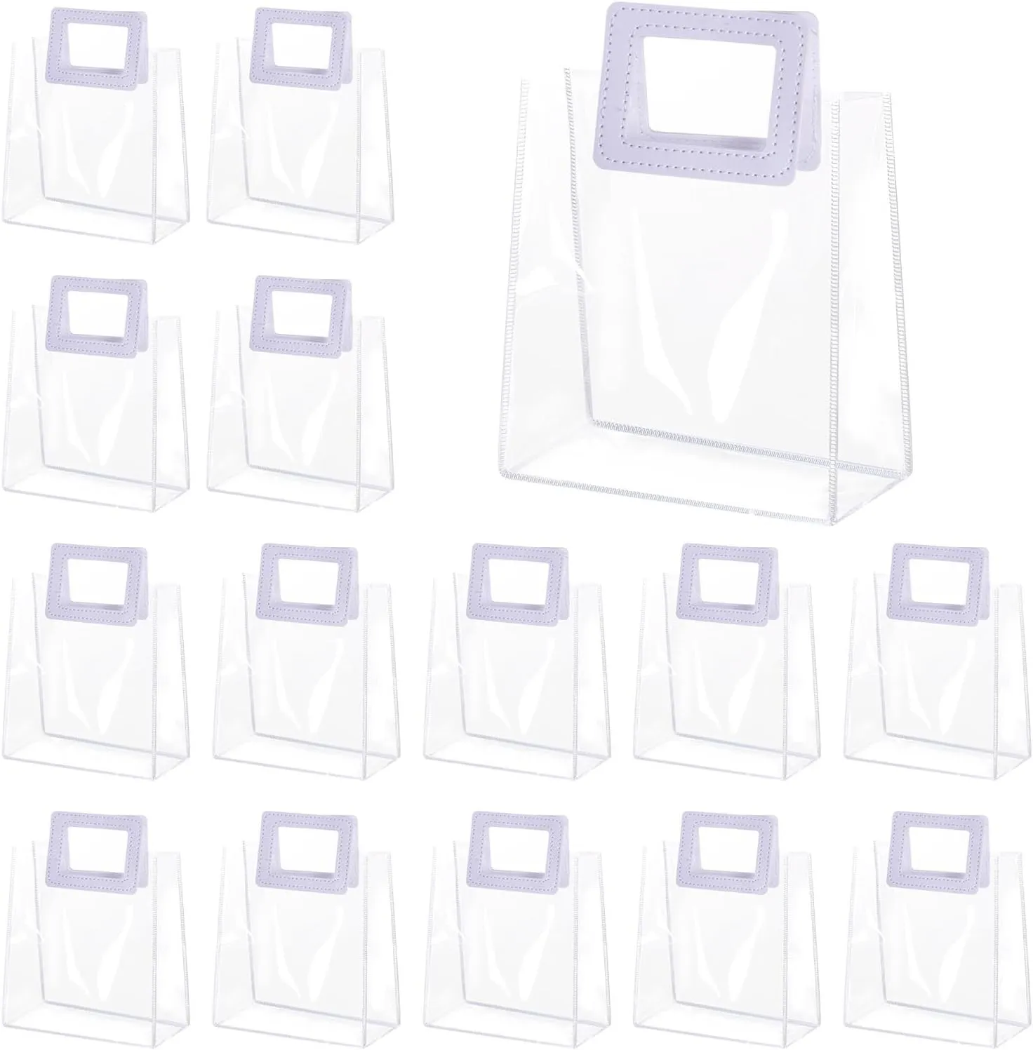 Yolyoo 15 Pack Clear Gift Bags with White Handles Transparent PVC Gift Wrap Bags Plastic Tote Bags Reusable Shopping Bags for Bridal Party,Wedding,Baby Shower,Birthday Party 7 x 8 x 4 Inch (7 x 8 x 4