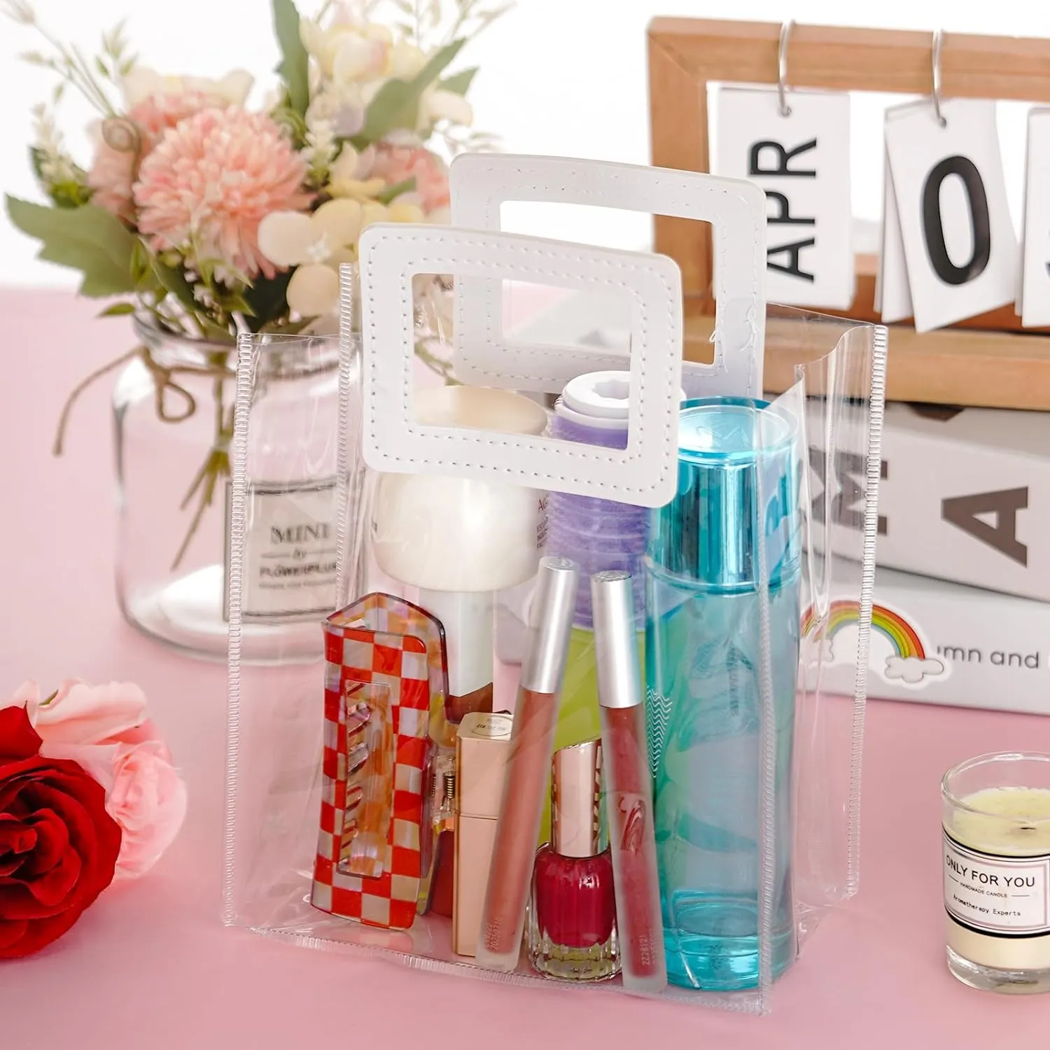 Yolyoo 15 Pack Clear Gift Bags with White Handles Transparent PVC Gift Wrap Bags Plastic Tote Bags Reusable Shopping Bags for Bridal Party,Wedding,Baby Shower,Birthday Party 7 x 8 x 4 Inch (7 x 8 x 4