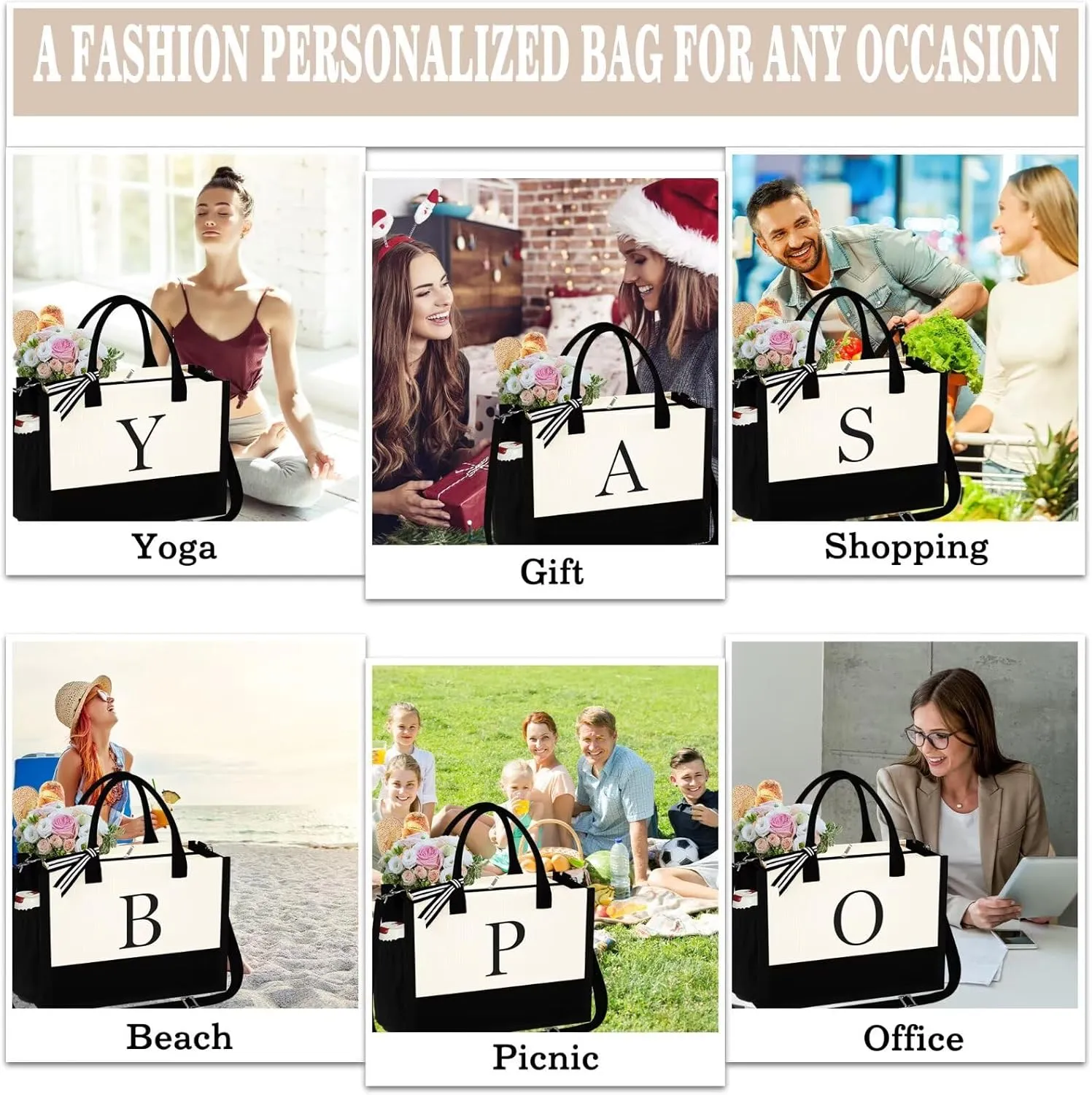 YOOLIFE Mothers Day Gifts for Women - Initial Tote Bag & Makeup Bag, Birthday Gifts for Women Mom Wife Teacher Friend