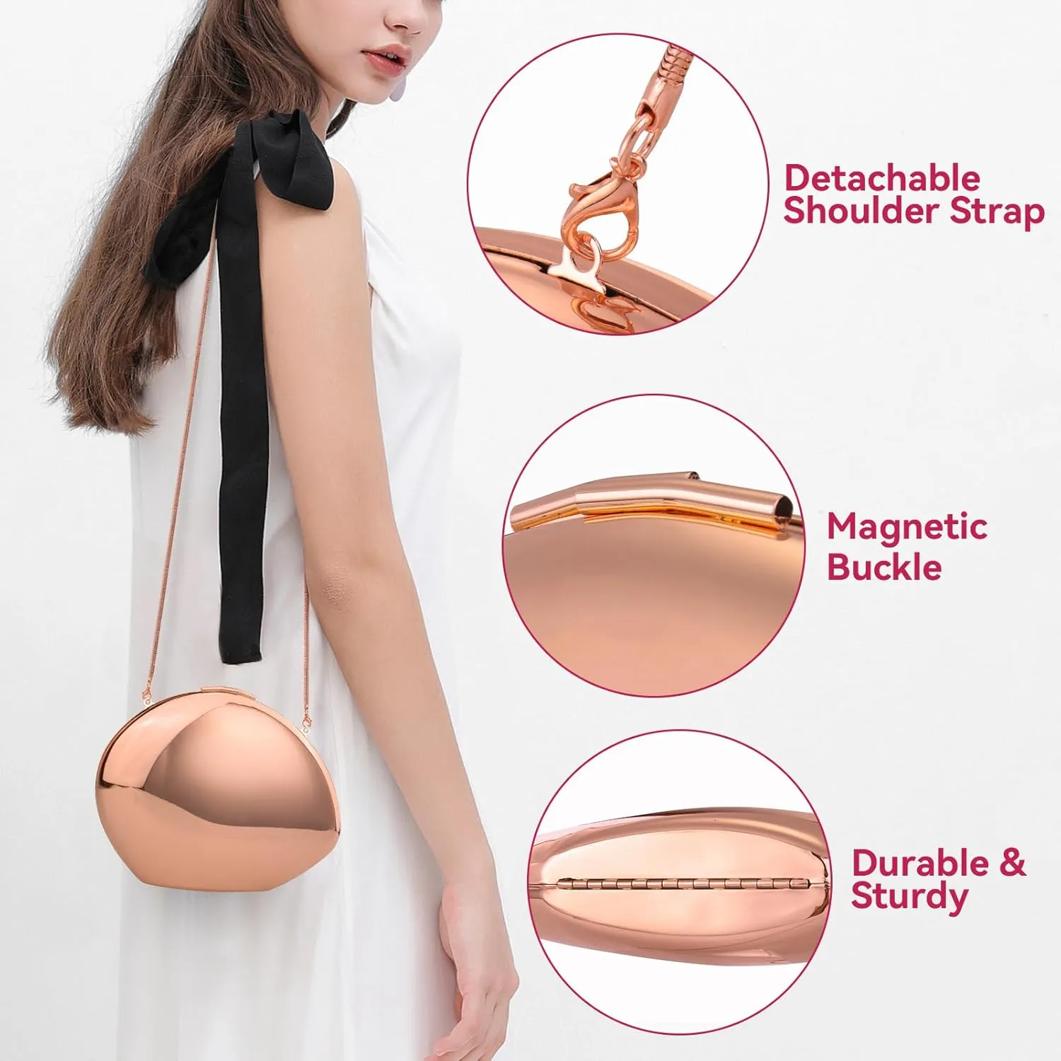 YYW Evening Clutch Purse for Women Metal Reflective Shoulder Bag Unique Handbag for Wedding Party Prom