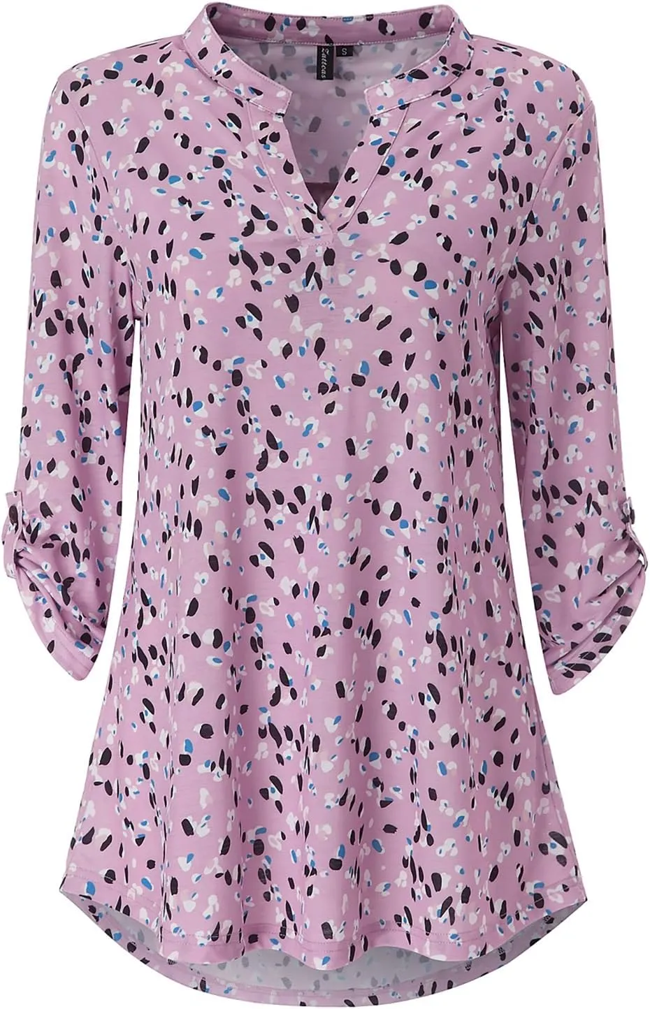 Zattcas Womens Floral Printed Tunic Shirts 3/4 Roll Sleeve Notch Neck Tunic Top