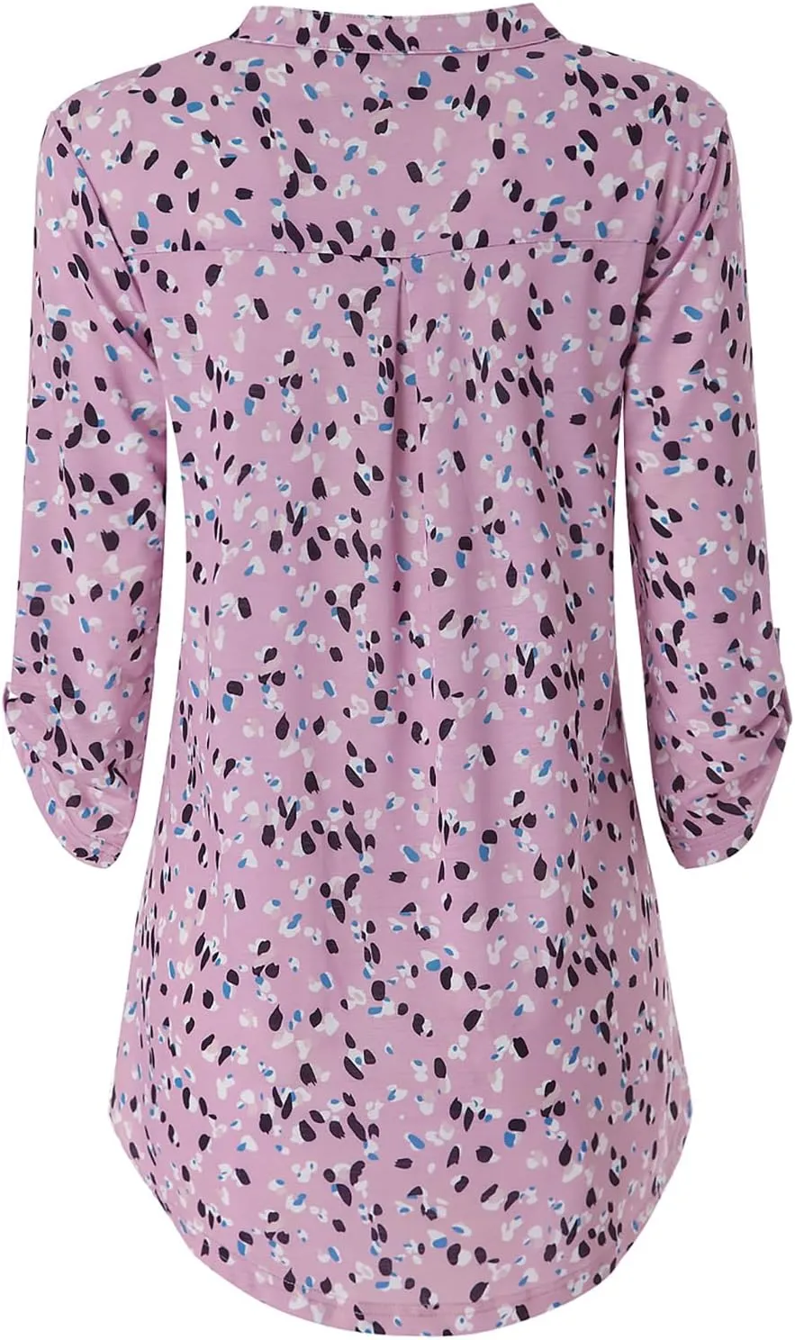 Zattcas Womens Floral Printed Tunic Shirts 3/4 Roll Sleeve Notch Neck Tunic Top