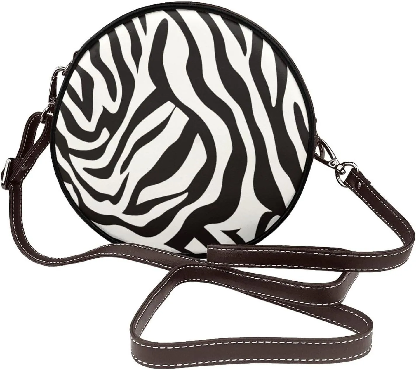 Zebra Skin Pattern Women Round Crossbody Bags Leather Sling Bag Purse