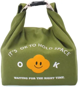 ZIIYAN Reusable Lunch Bag Insulated Handbag Smile Tote bag with Handle for Women Work Picnic or Travel (Olive Green)