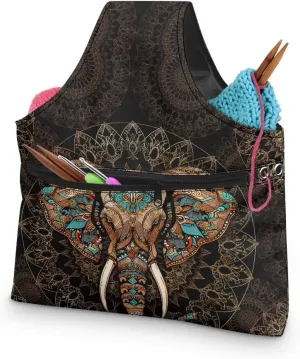 ZUXONGSY Aztec Yarn Bags for Crocheting Large Elephant Crochet Organizers and Storage for Women Knitting Yarn Storage Bag Organizer Portable Holding Knitting Needles